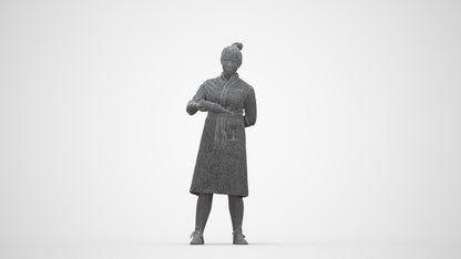 scanned 3D woman casual hospitality, photogrammetry people for Enscape and V-Ray, wireframe back view