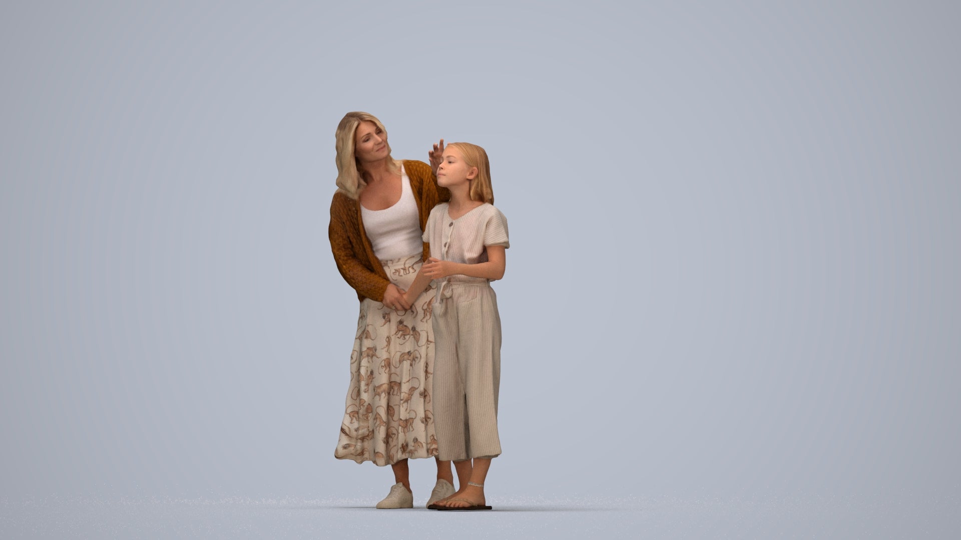 3D people model girl casual kids, scanned human for 3ds Max rendering, top-down view render