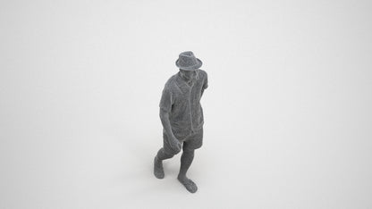 3D human model man walking, photogrammetry scanned person for archviz, wireframe three-quarter view
