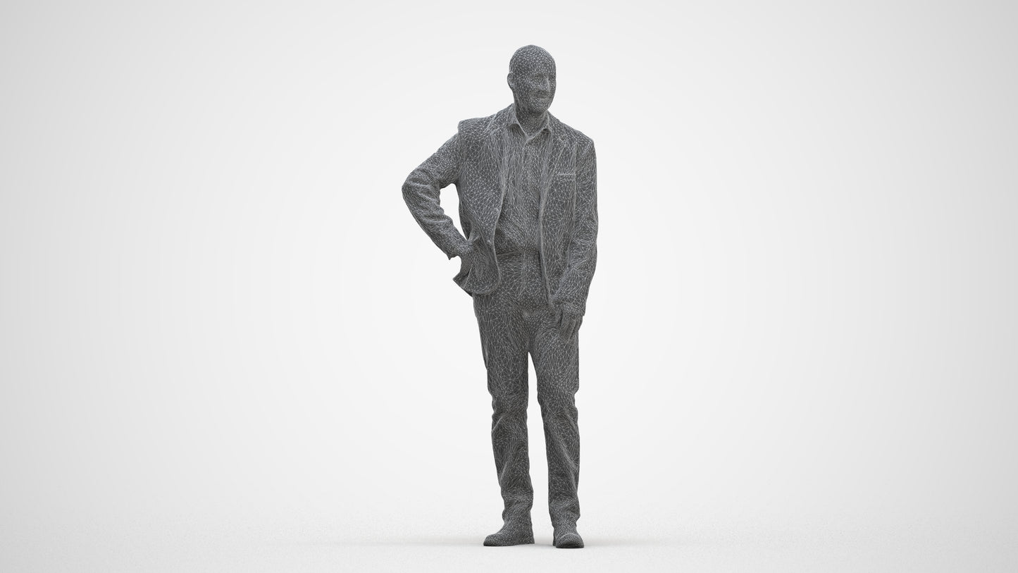 realistic 3D senior man business, scanned archviz people for Blender and 3ds Max, three-quarter front view render