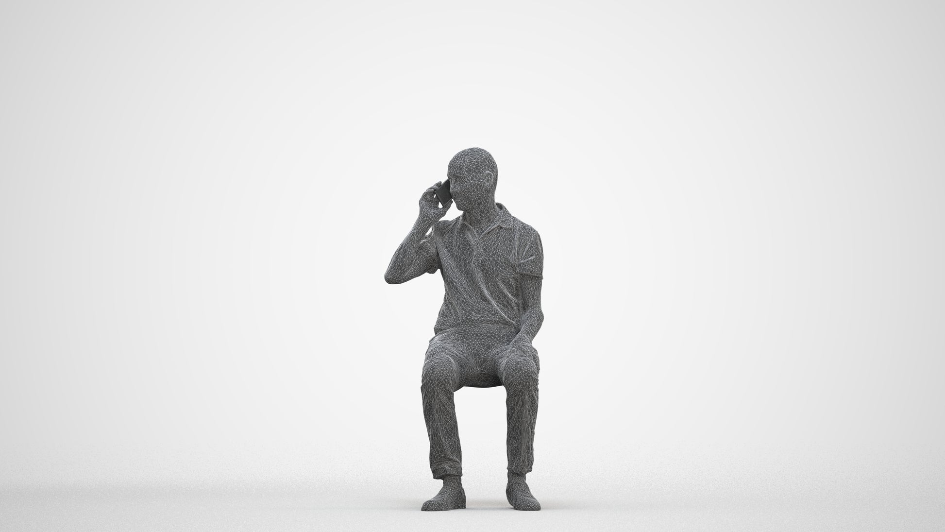3D scanned senior man sitting casual, photorealistic archviz people for Enscape and SketchUp, three-quarter front view render