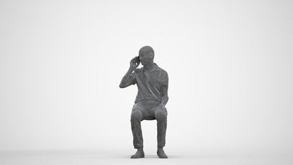 3D scanned senior man sitting casual, photorealistic archviz people for Enscape and SketchUp, three-quarter front view render