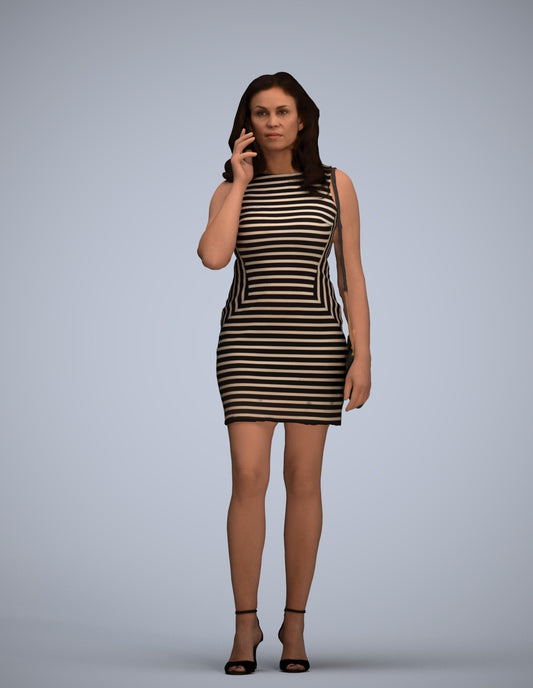 3D human model woman casual standing, photogrammetry scanned person for archviz