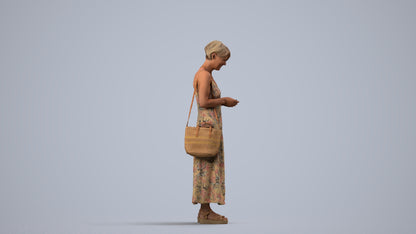 photogrammetry 3D senior woman standing, realistic human model archviz FBX, side view render
