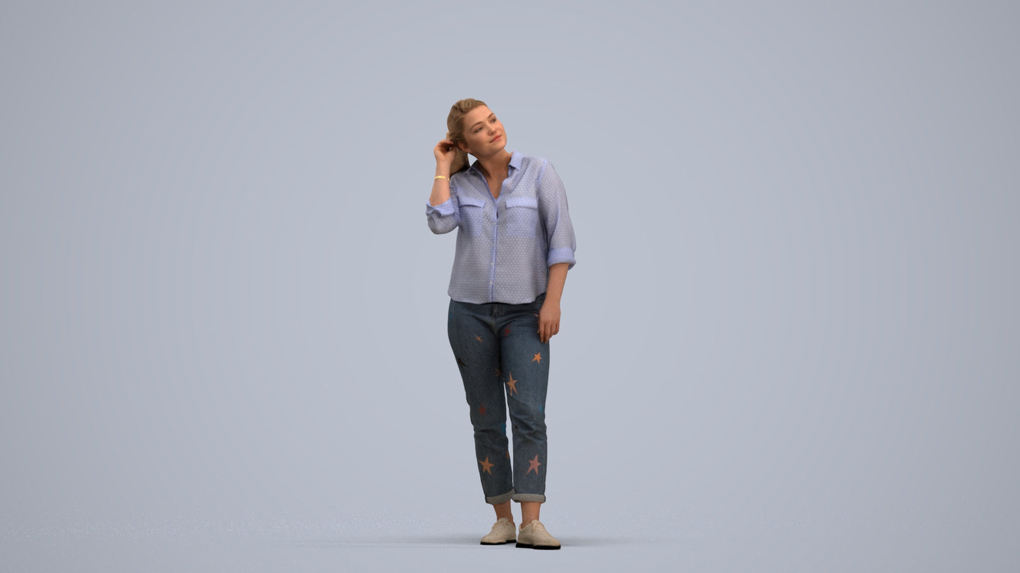 realistic 3D people woman casual standing, render-ready for V-Ray and Corona, FBX OBJ, standing pose render
