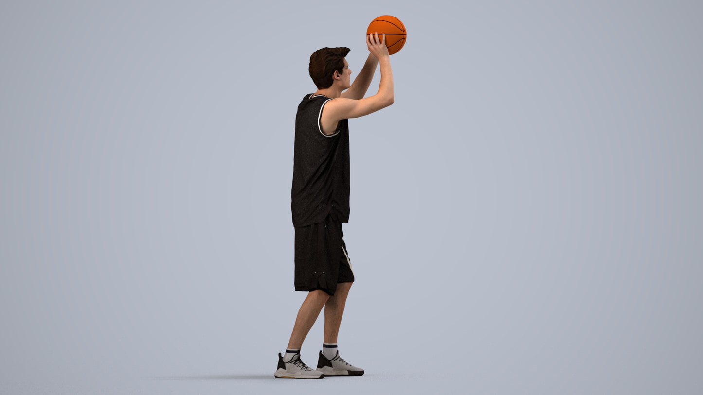3D people model man sport, scanned human for 3ds Max rendering, side view render