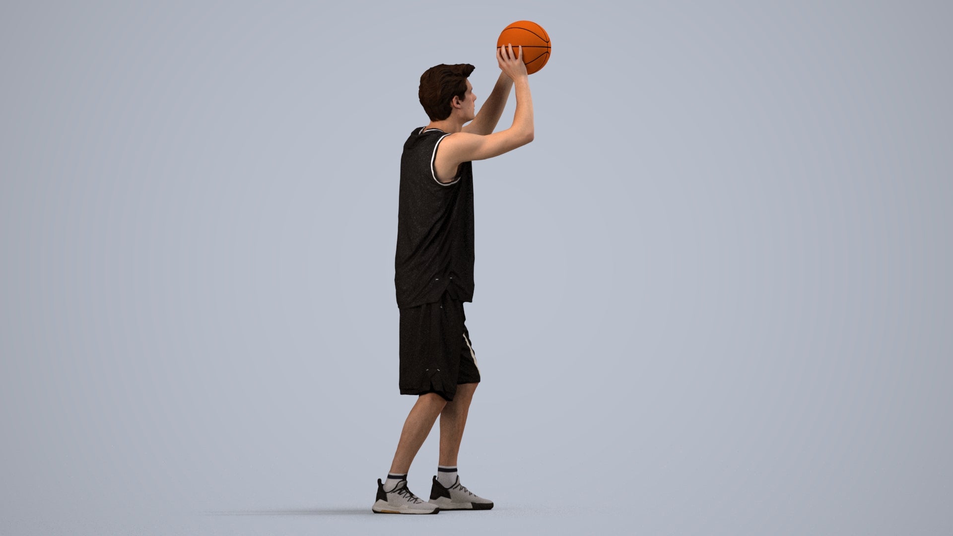 3D people model man sport, scanned human for 3ds Max rendering, side view render