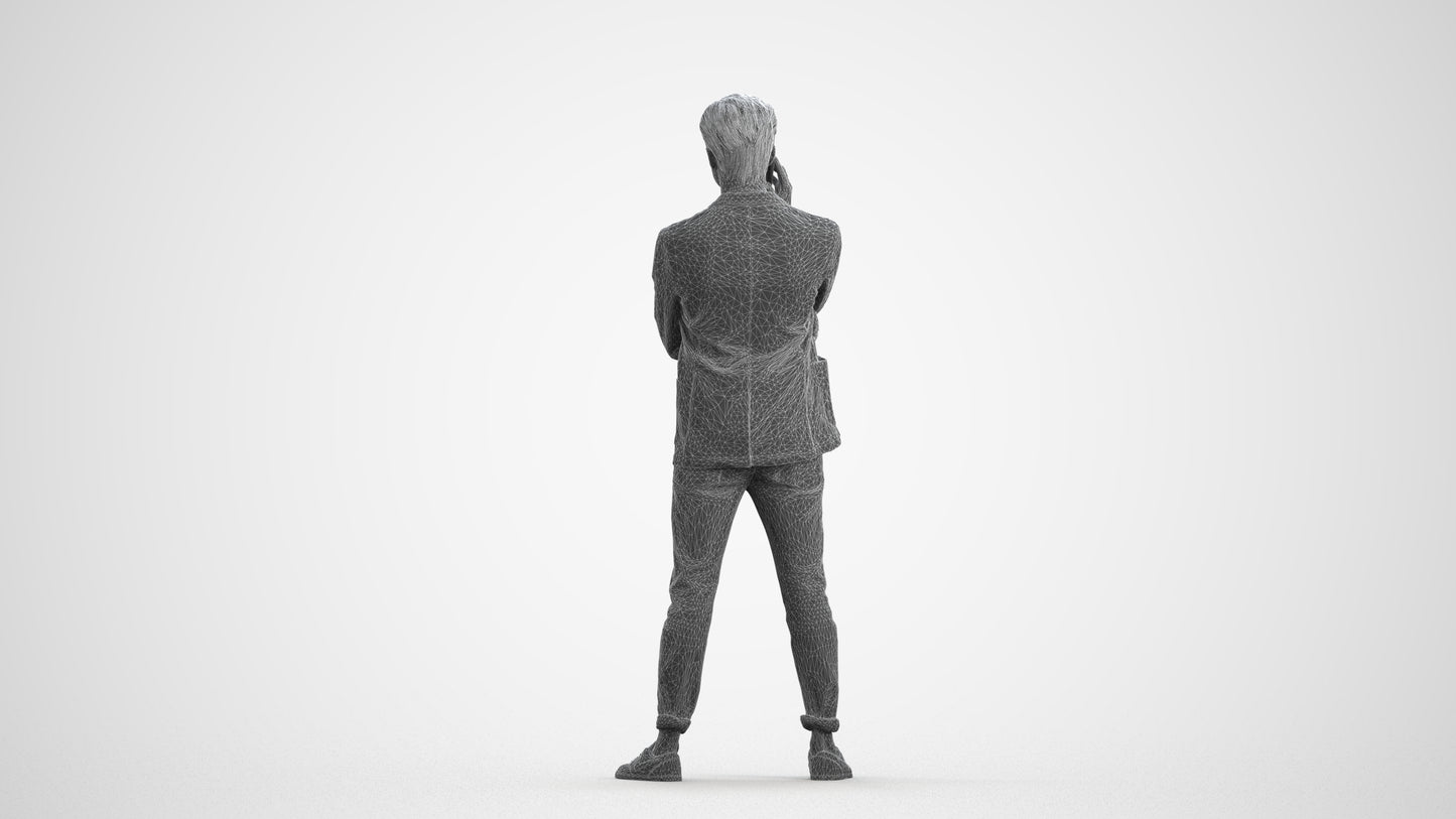 photogrammetry 3D man business standing, realistic human model archviz FBX, wireframe front view