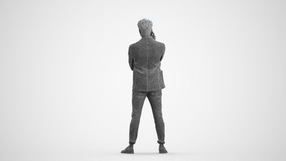 photogrammetry 3D man business standing, realistic human model archviz FBX, wireframe front view
