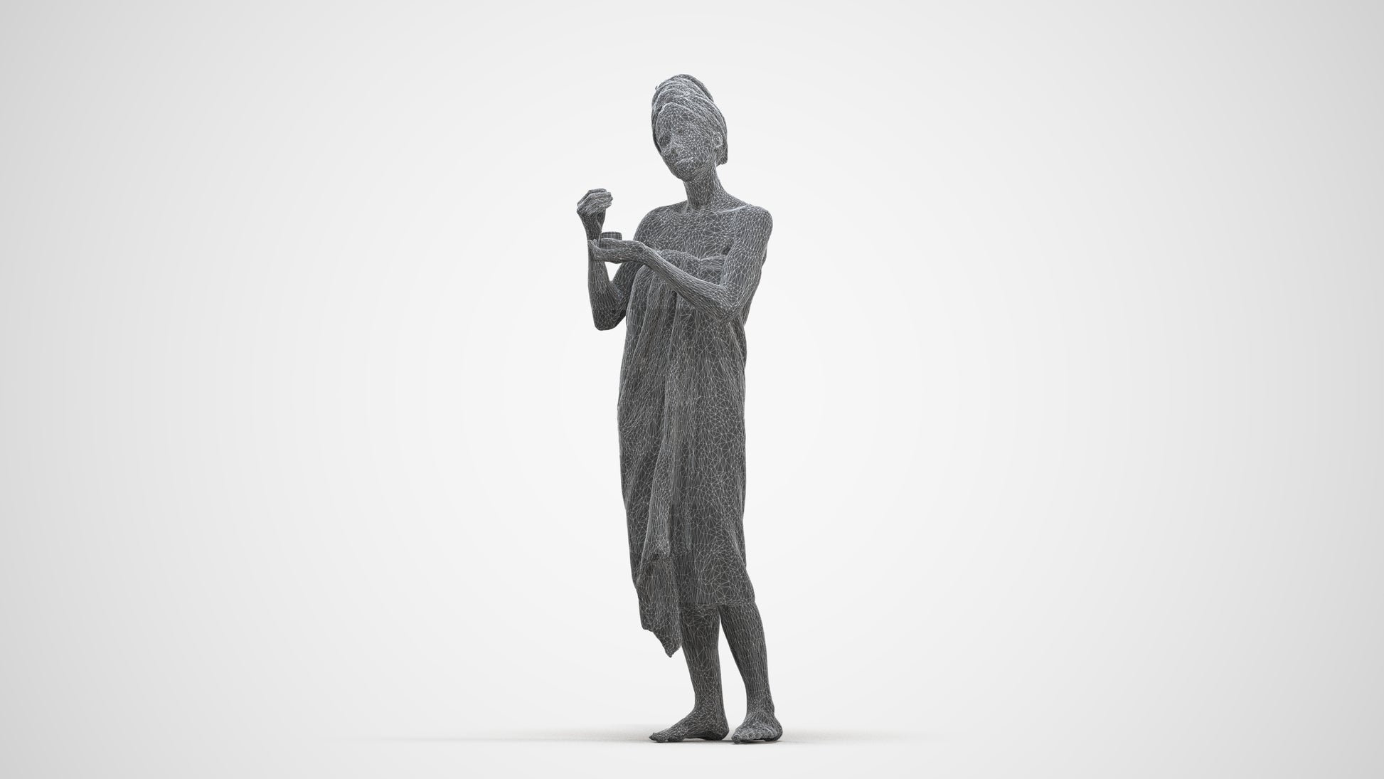 scanned 3D woman standing, photogrammetry people for Enscape and V-Ray, three-quarter front view render