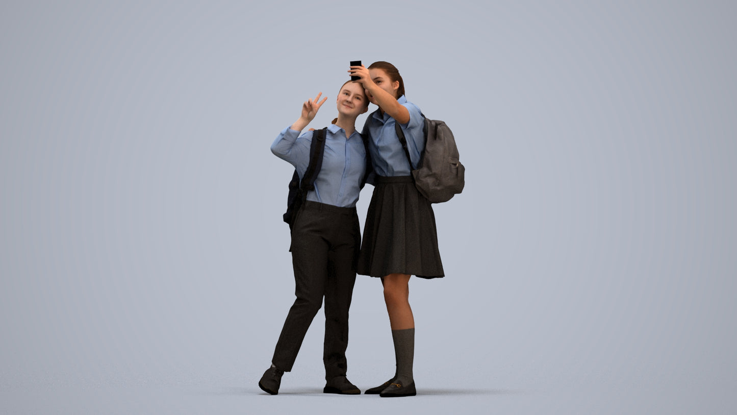 scanned 3D girl kids, photogrammetry people for Enscape and V-Ray, standing pose render