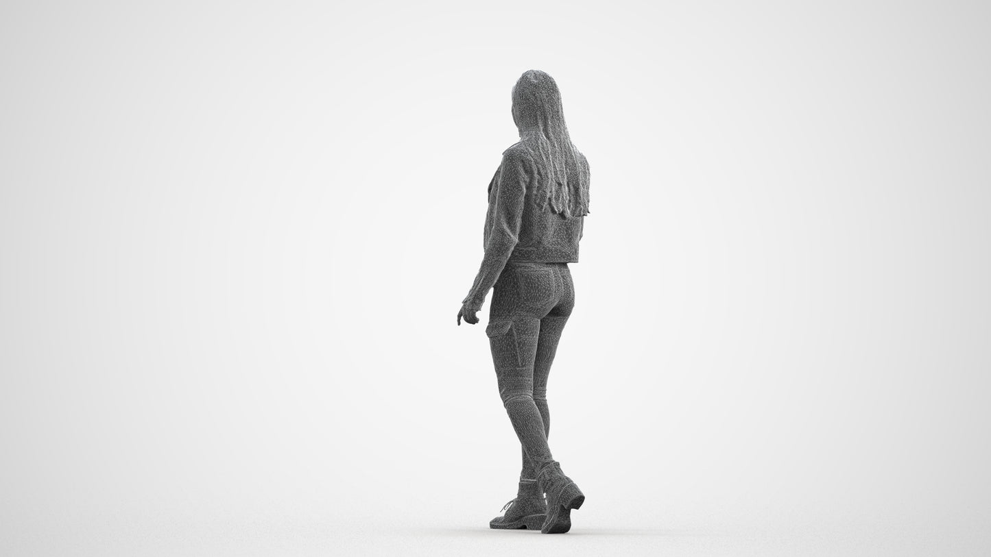 realistic 3D people woman casual walking, render-ready for V-Ray and Corona, FBX OBJ, wireframe front view
