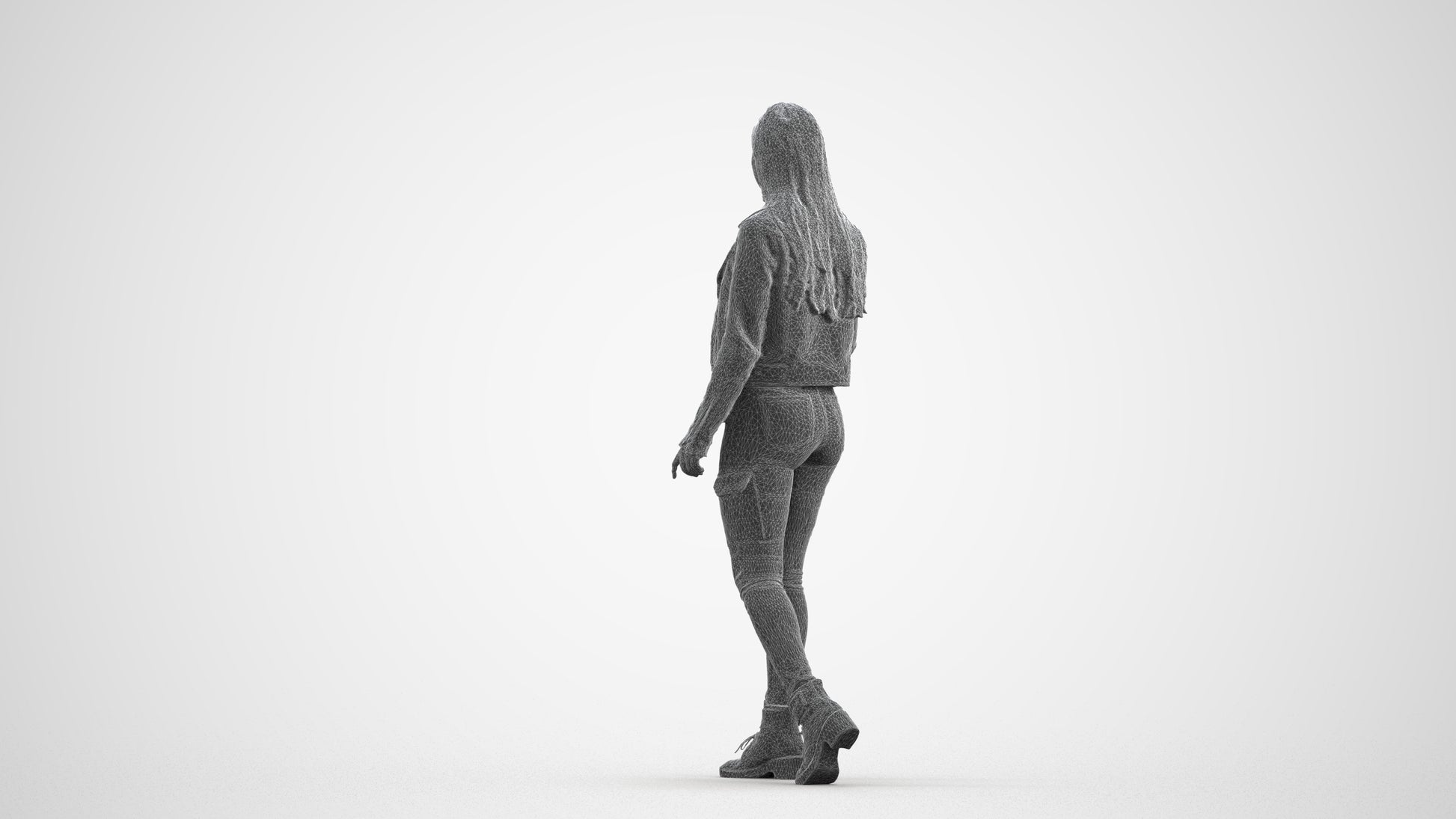 realistic 3D people woman casual walking, render-ready for V-Ray and Corona, FBX OBJ, wireframe front view