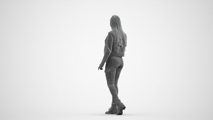 realistic 3D people woman casual walking, render-ready for V-Ray and Corona, FBX OBJ, wireframe front view