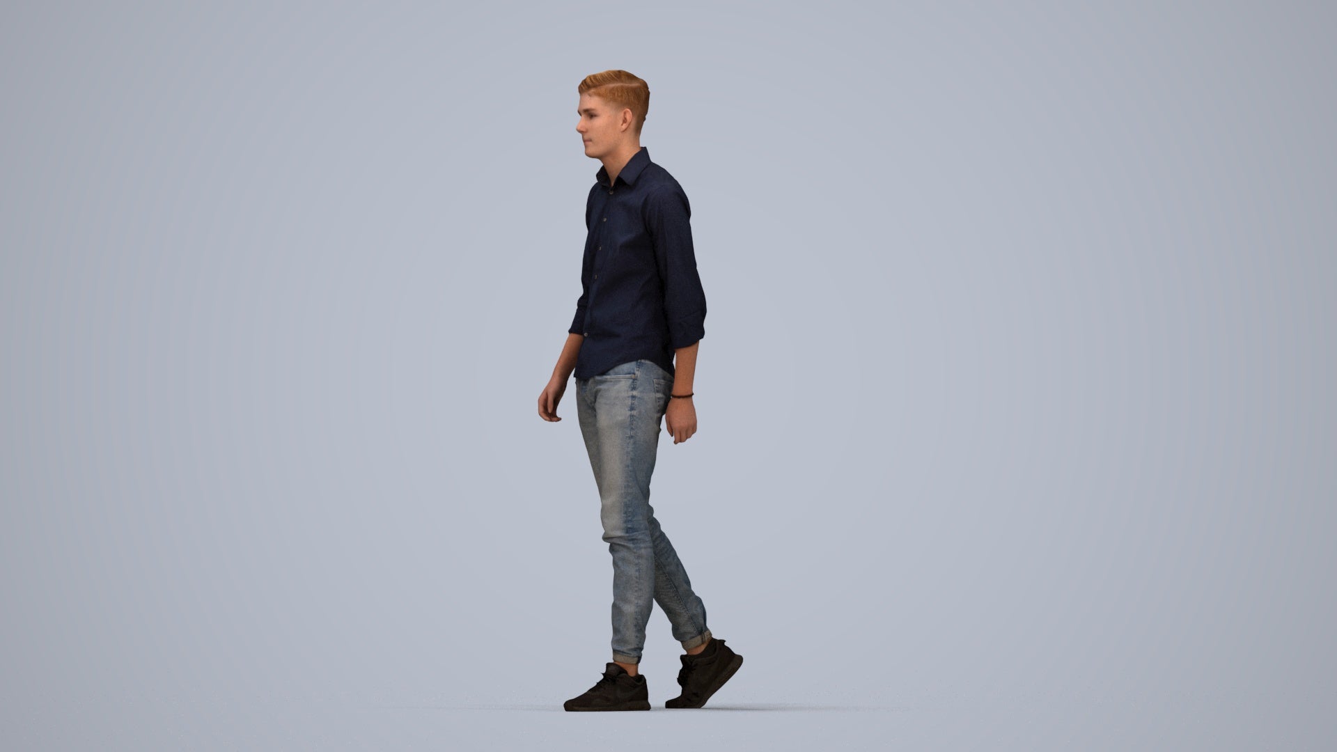 realistic 3D man casual walking, scanned archviz people for Blender and 3ds Max, top-down view render