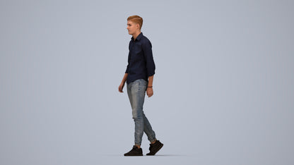 realistic 3D man casual walking, scanned archviz people for Blender and 3ds Max, top-down view render