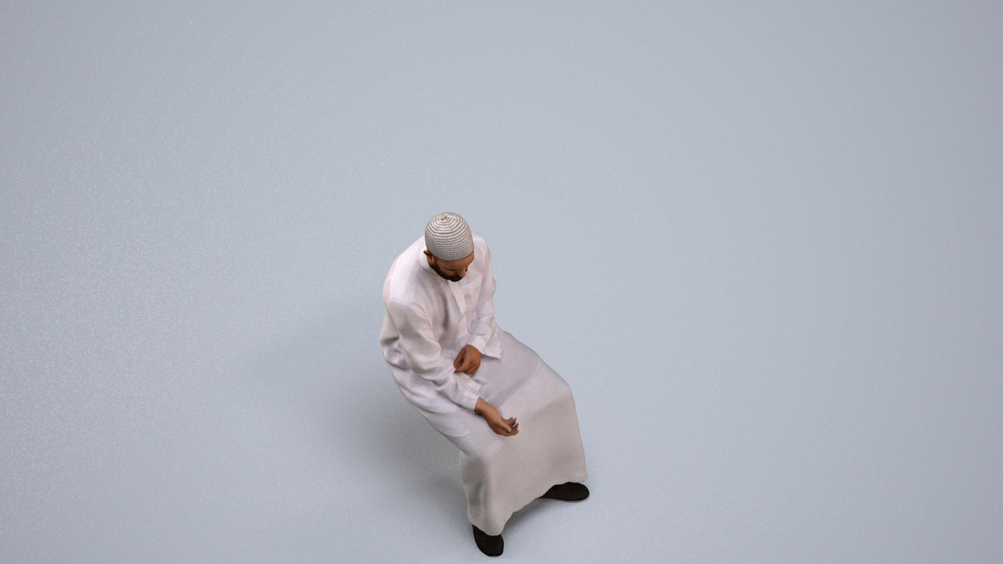 3D people model man sitting, scanned human for 3ds Max rendering, back view render