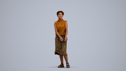 3D human model woman casual standing, photogrammetry scanned person for archviz, standing pose render