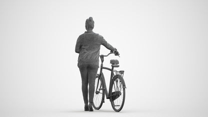 3D people model woman business cycling, scanned human for 3ds Max rendering, wireframe front view