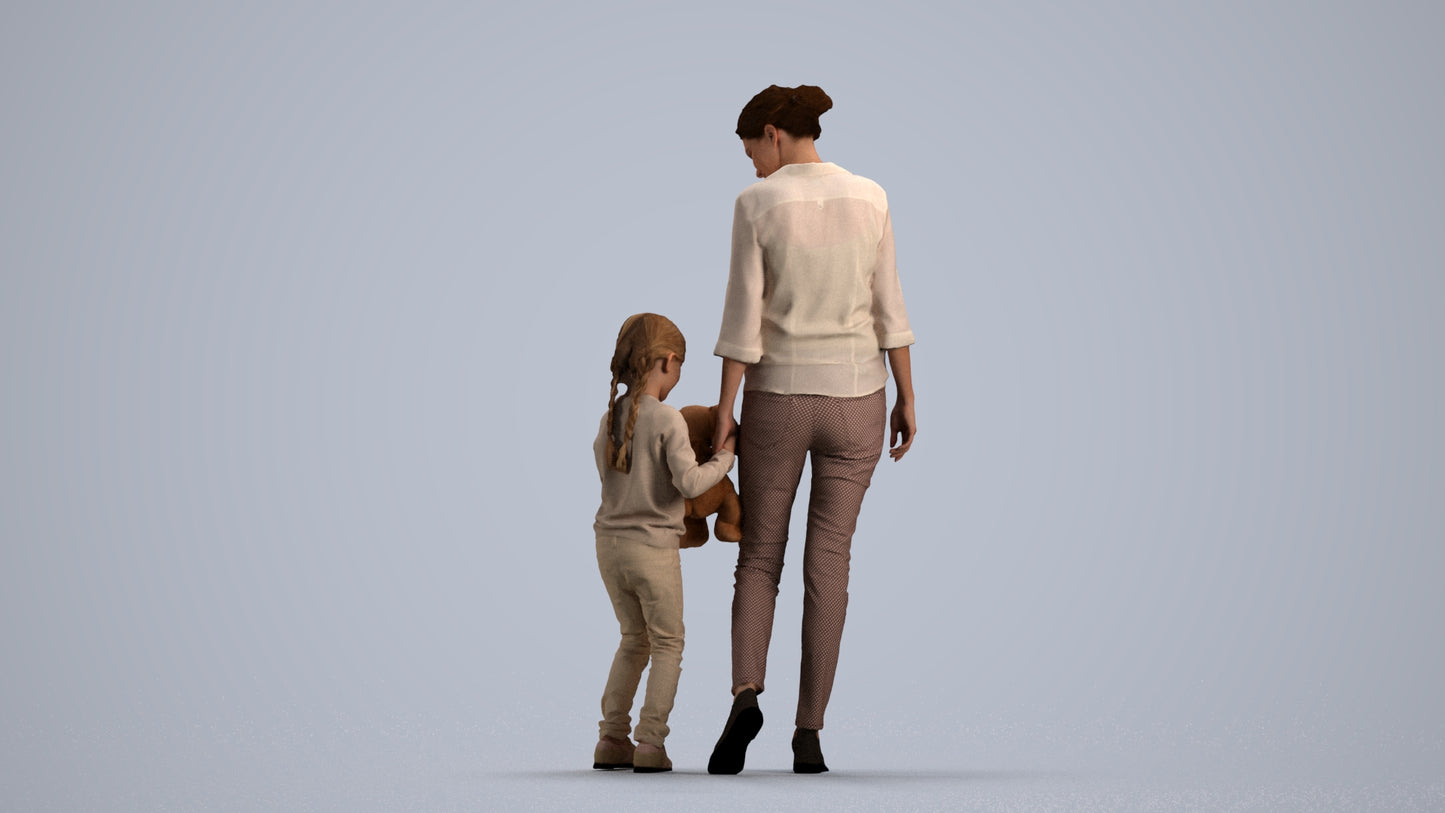 photogrammetry 3D girl casual kids, realistic human model archviz FBX, front view render