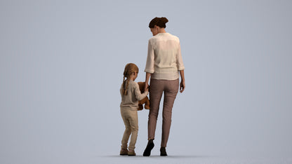 photogrammetry 3D girl casual kids, realistic human model archviz FBX, front view render