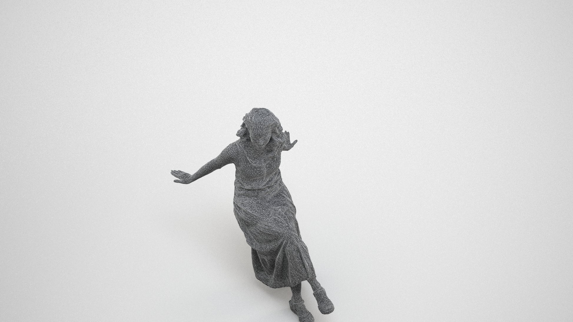 realistic 3D woman casual sitting, scanned archviz people for Blender and 3ds Max, wireframe three-quarter view