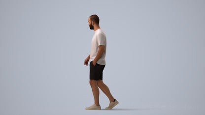 3D scanned man walking casual, photorealistic archviz people for Enscape and SketchUp, three-quarter view render