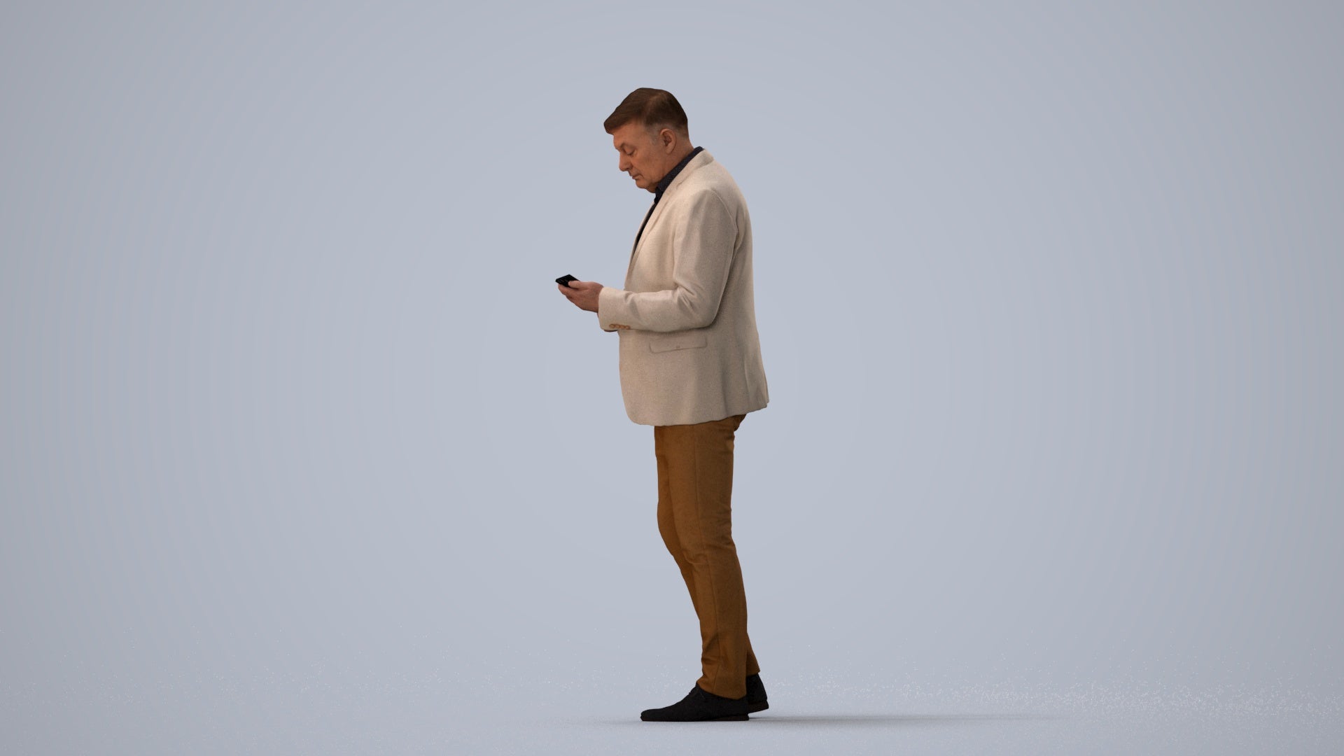 scanned 3D man business standing, photogrammetry people for Enscape and V-Ray, three-quarter view render