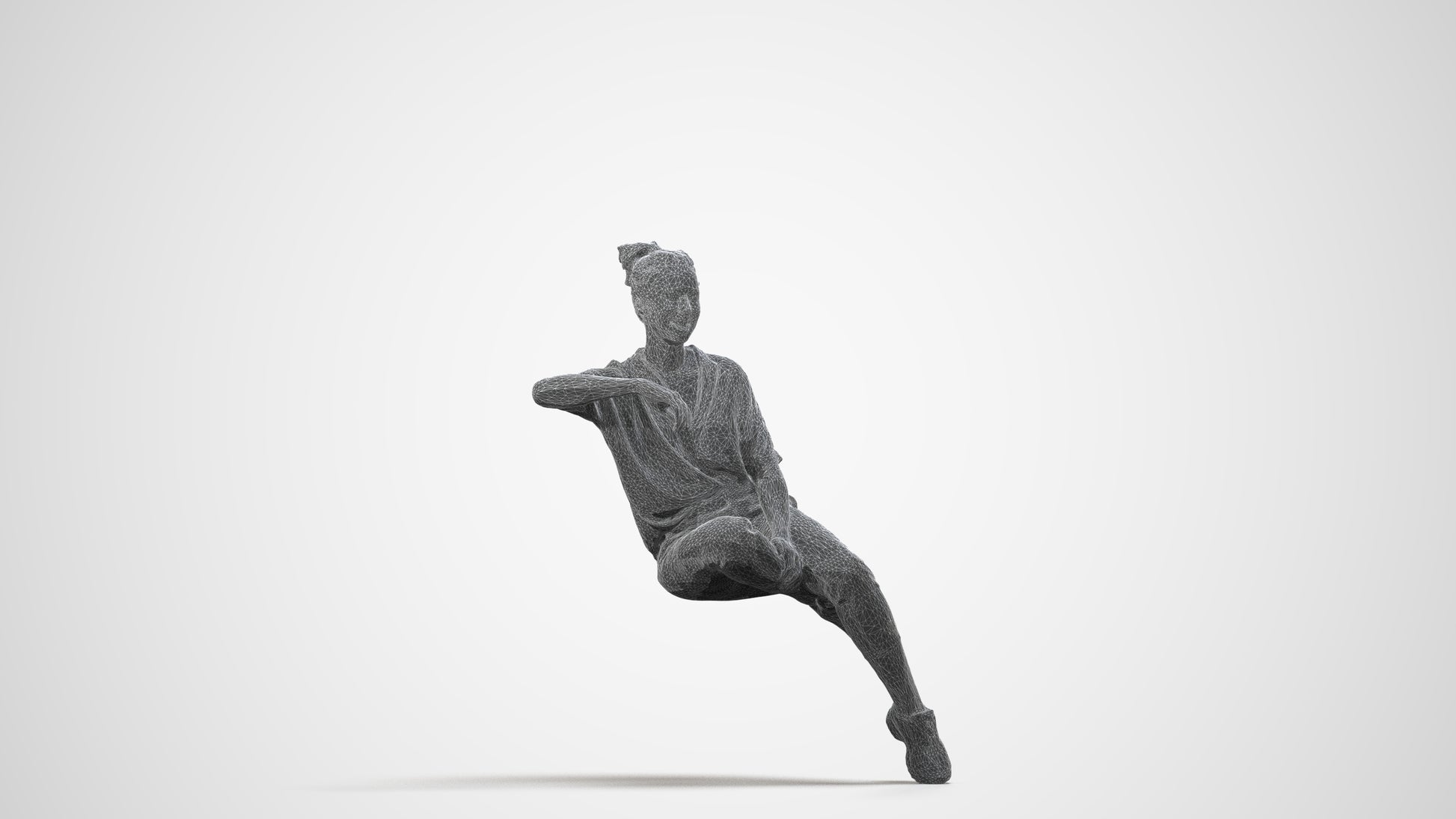 3D scanned woman sitting casual, photorealistic archviz people for Enscape and SketchUp, wireframe side view