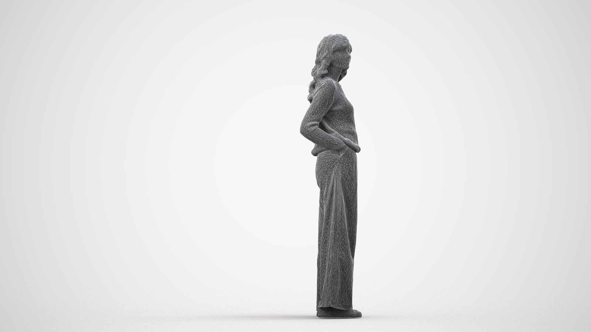 scanned 3D woman casual standing, photogrammetry people for Enscape and V-Ray, wireframe side view