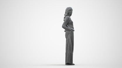 scanned 3D woman casual standing, photogrammetry people for Enscape and V-Ray, wireframe side view