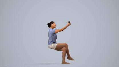 realistic 3D human woman casual sitting, archviz people FBX OBJ for Blender, side view render