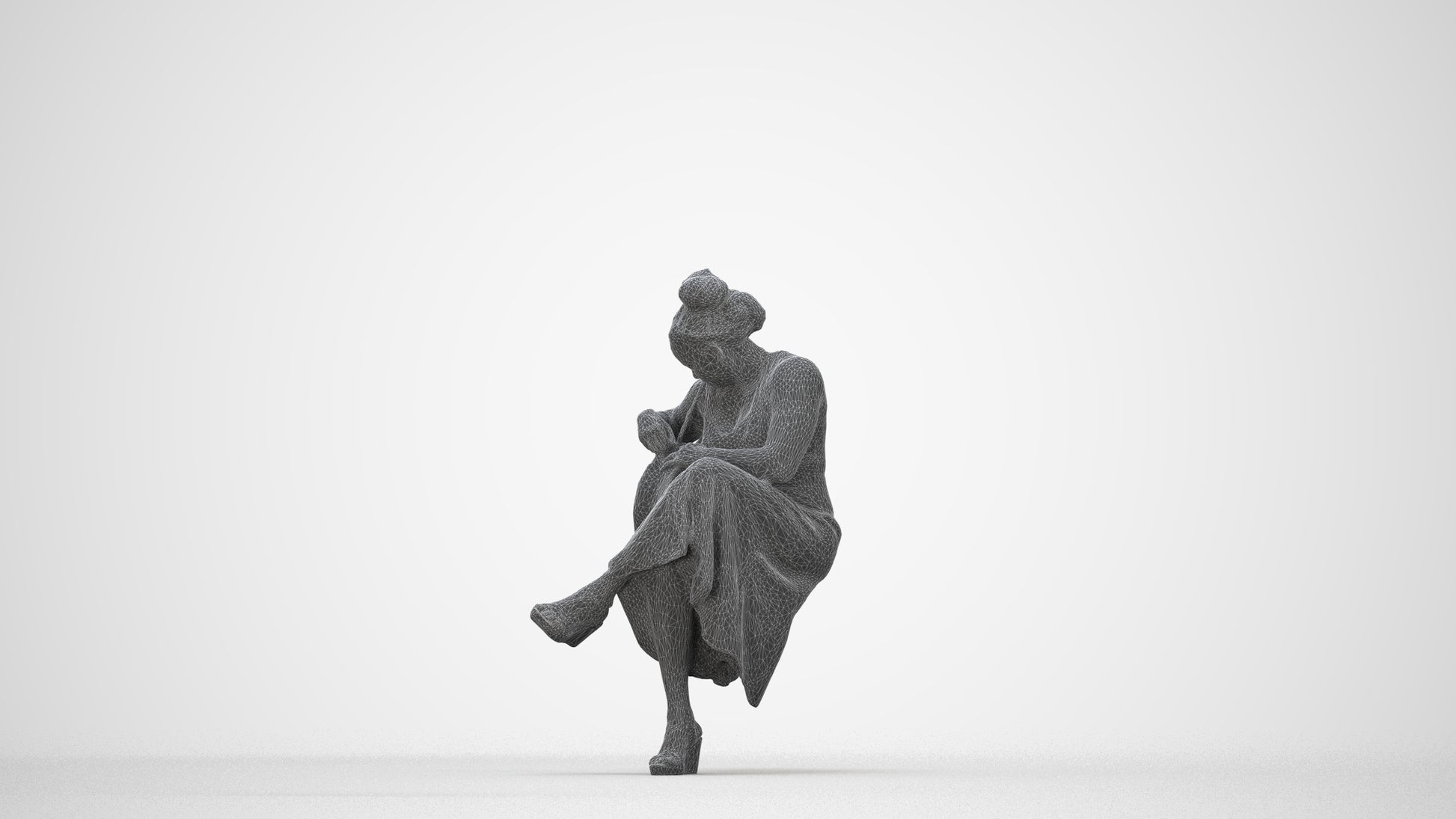 3D people model woman casual sitting, scanned human for 3ds Max rendering, wireframe back view