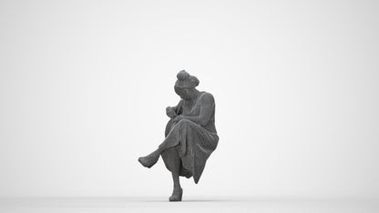 3D people model woman casual sitting, scanned human for 3ds Max rendering, wireframe back view