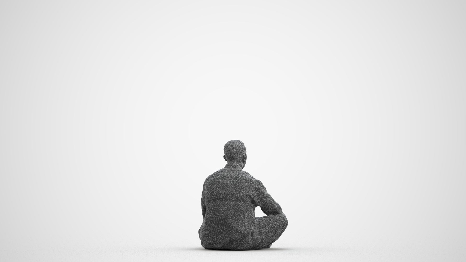 photogrammetry 3D man sitting, realistic human model archviz FBX, wireframe front view