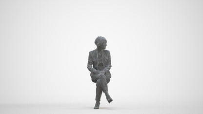 realistic 3D human senior woman business sitting, archviz people FBX OBJ for Blender, three-quarter front view render