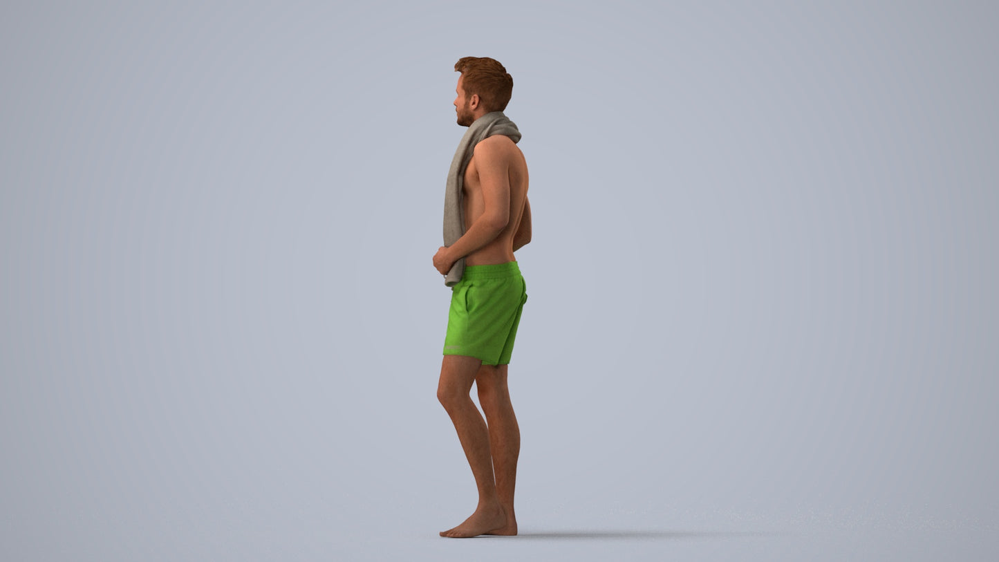 realistic 3D man sport pool, scanned archviz people for Blender and 3ds Max, three-quarter view render