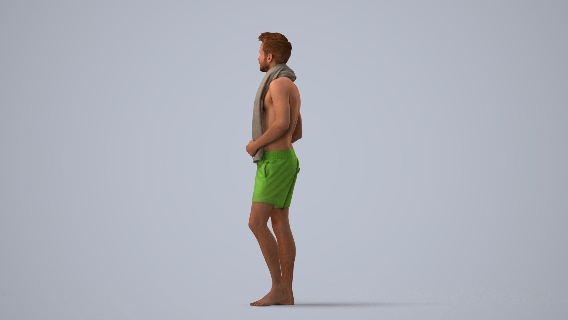 realistic 3D man sport pool, scanned archviz people for Blender and 3ds Max, three-quarter view render