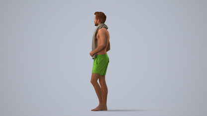 realistic 3D man sport pool, scanned archviz people for Blender and 3ds Max, three-quarter view render