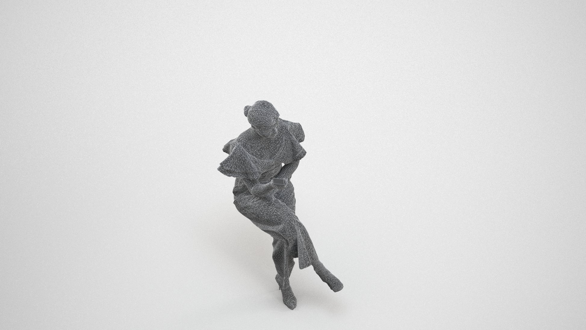 scanned 3D woman business sitting, photogrammetry people for Enscape and V-Ray, wireframe three-quarter view