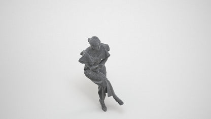 scanned 3D woman business sitting, photogrammetry people for Enscape and V-Ray, wireframe three-quarter view