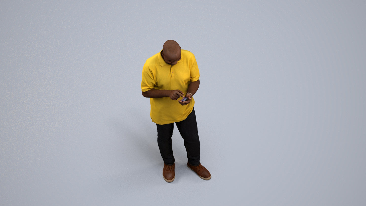 3D human model man casual standing, photogrammetry scanned person for archviz, back view render