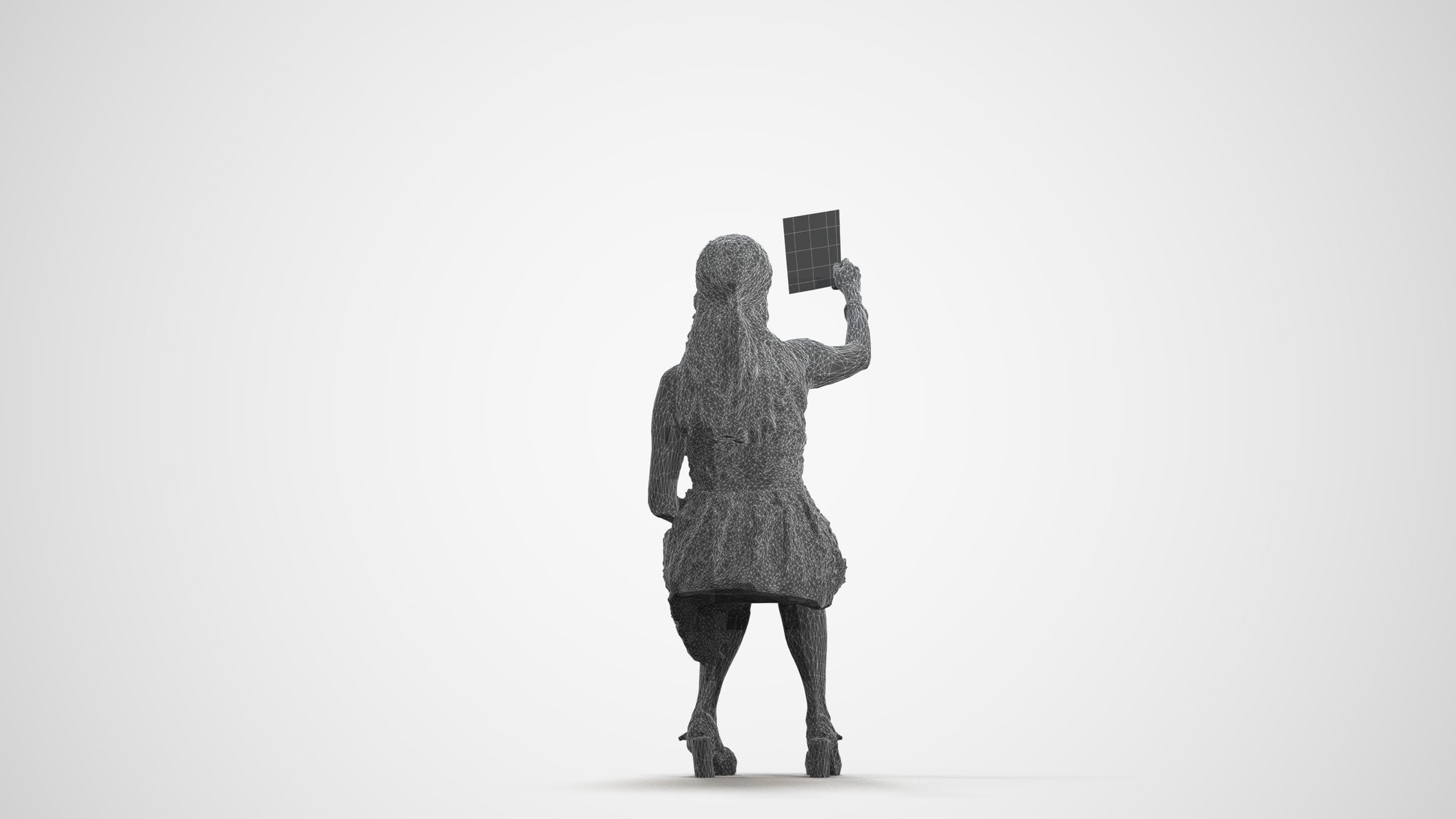 realistic 3D people woman formal sitting, render-ready for V-Ray and Corona, FBX OBJ, wireframe front view