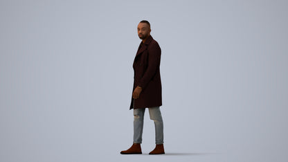 3D people model man casual walking, scanned human for 3ds Max rendering, three-quarter view render
