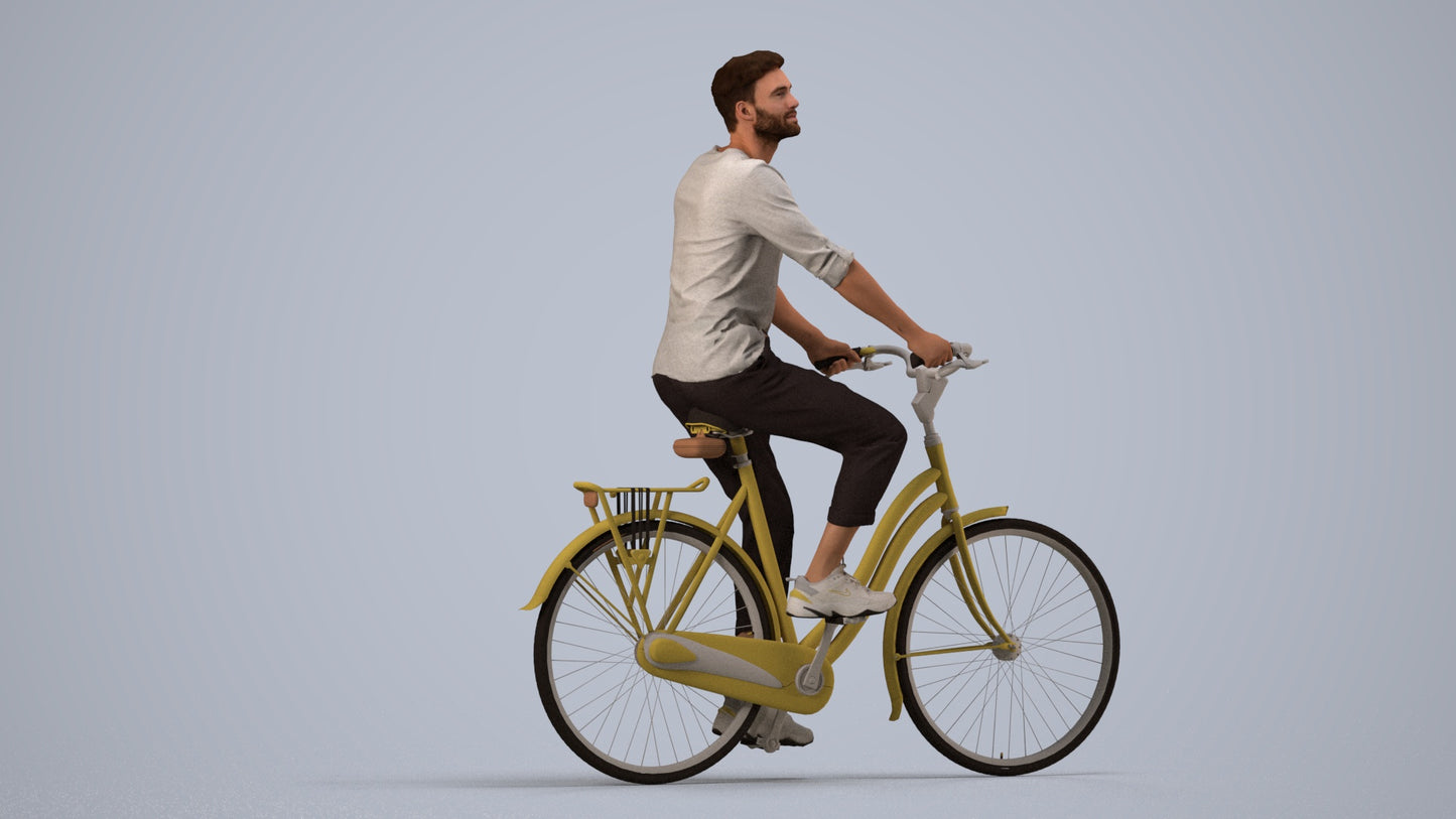 3D scanned man sitting casual, photorealistic archviz people for Enscape and SketchUp, side view render