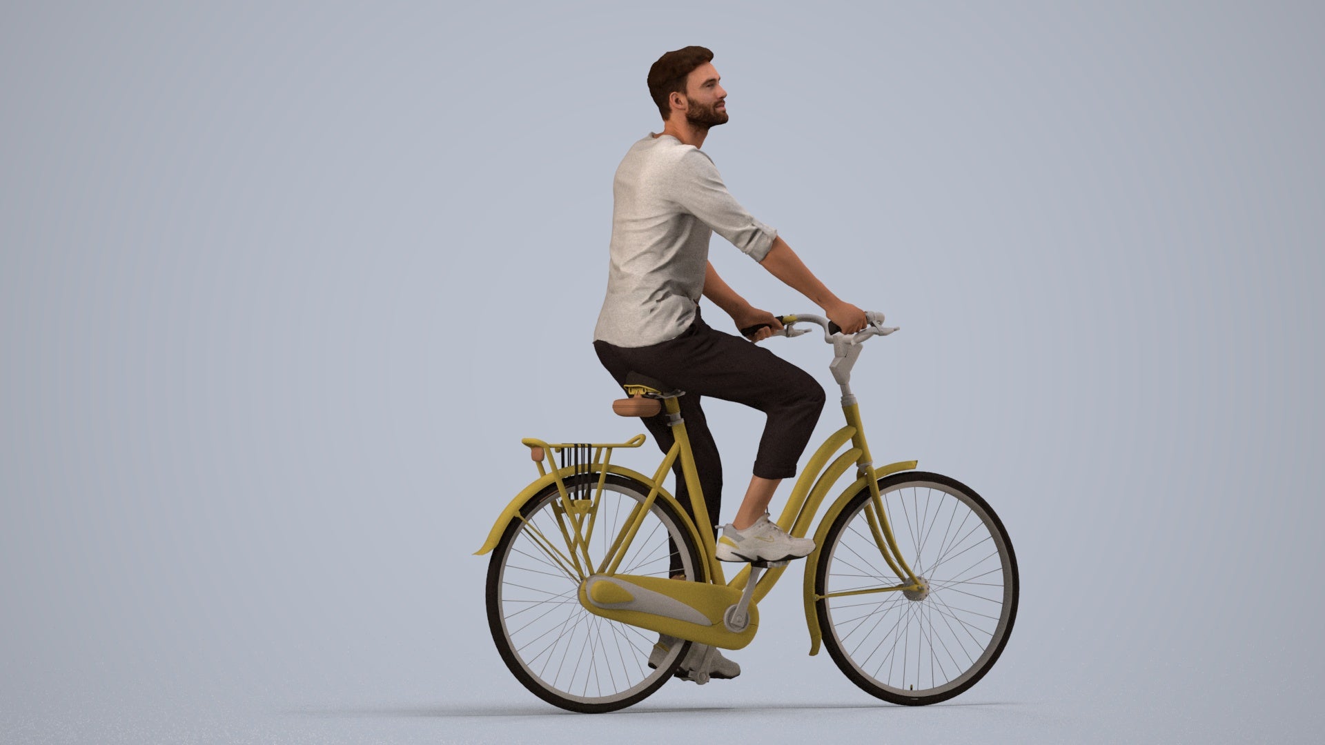3D scanned man sitting casual, photorealistic archviz people for Enscape and SketchUp, side view render