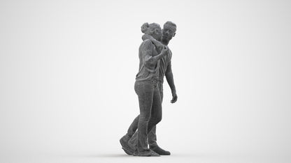 scanned 3D woman casual couple, photogrammetry people for Enscape and V-Ray, wireframe side view