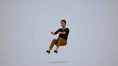3D human model woman casual driving, photogrammetry scanned person for archviz, standing pose render