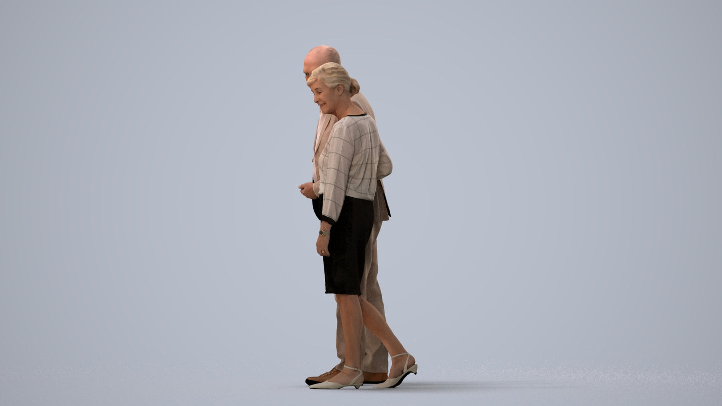 realistic 3D people senior woman business couple, render-ready for V-Ray and Corona, FBX OBJ, three-quarter view render