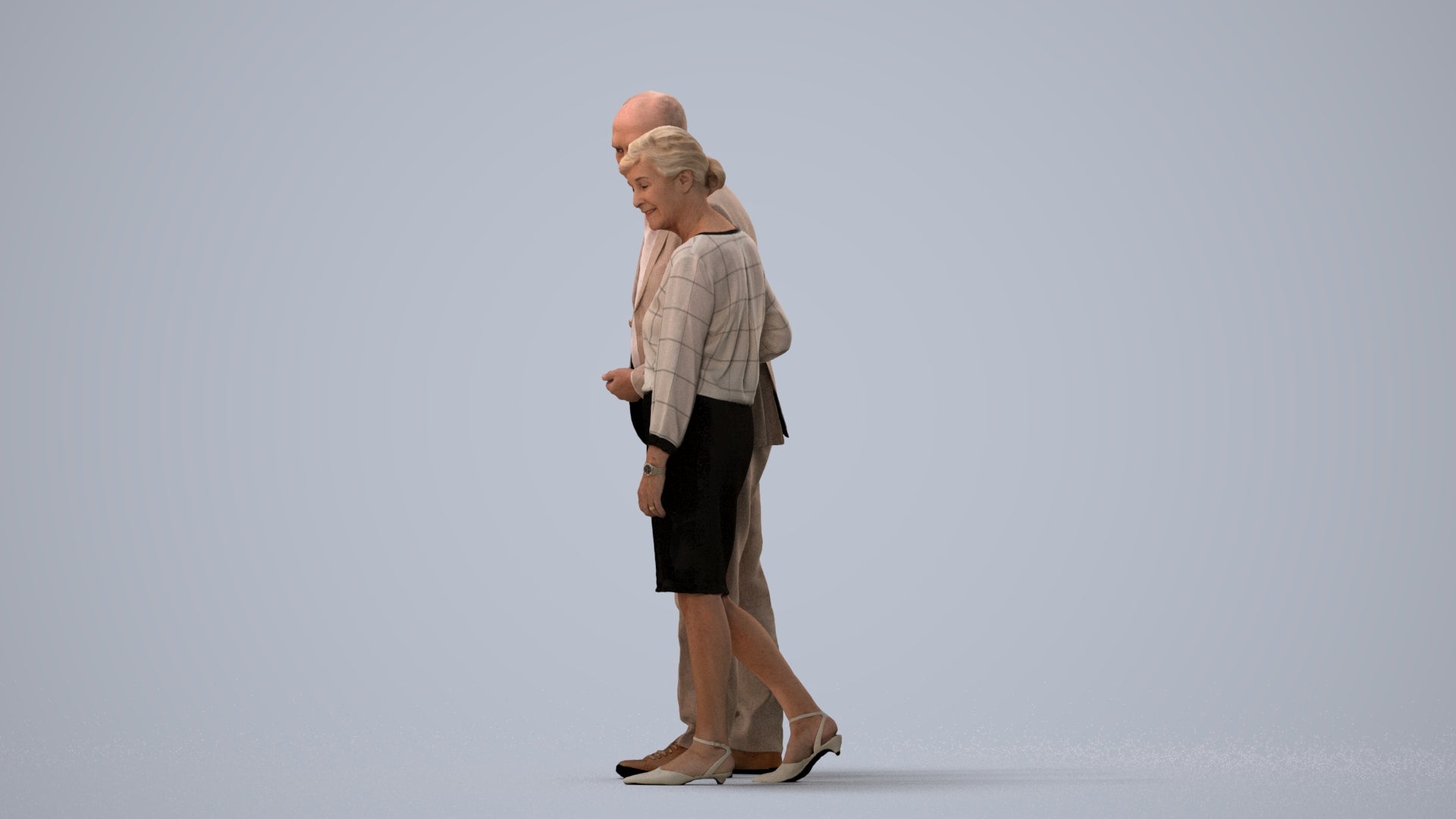realistic 3D people senior woman business couple, render-ready for V-Ray and Corona, FBX OBJ, three-quarter view render